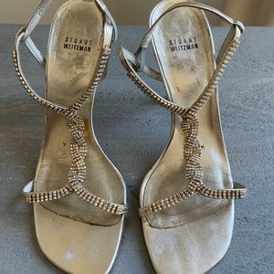 Stuart Weitzman Leather Gold Jeweled Strappy Heel Womens Size 9